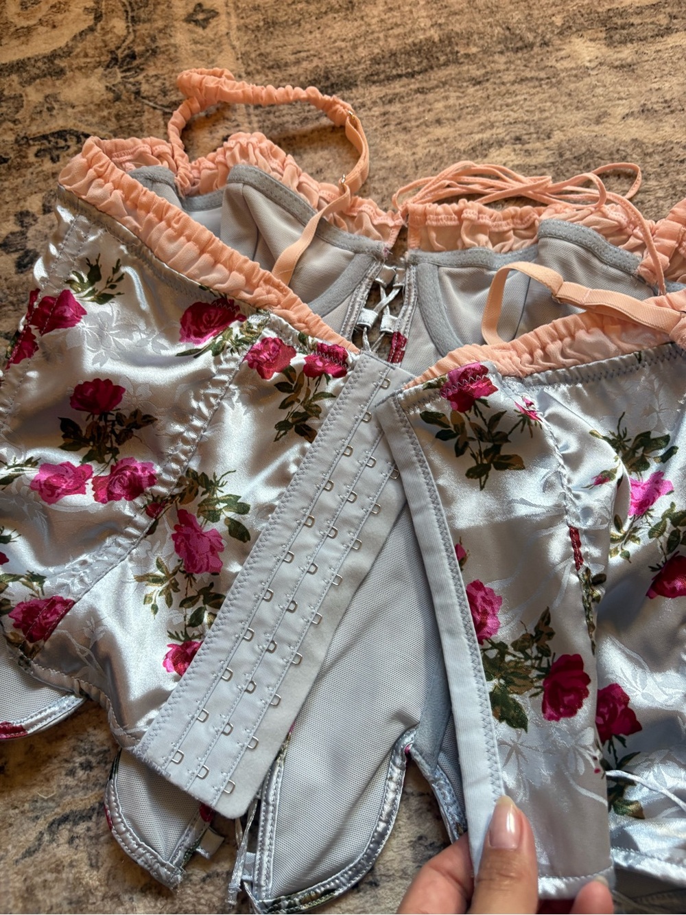 UO urban outfitters Out From Under Juliette Lace-Up Corset floral M coquette - Picture 7 of 10